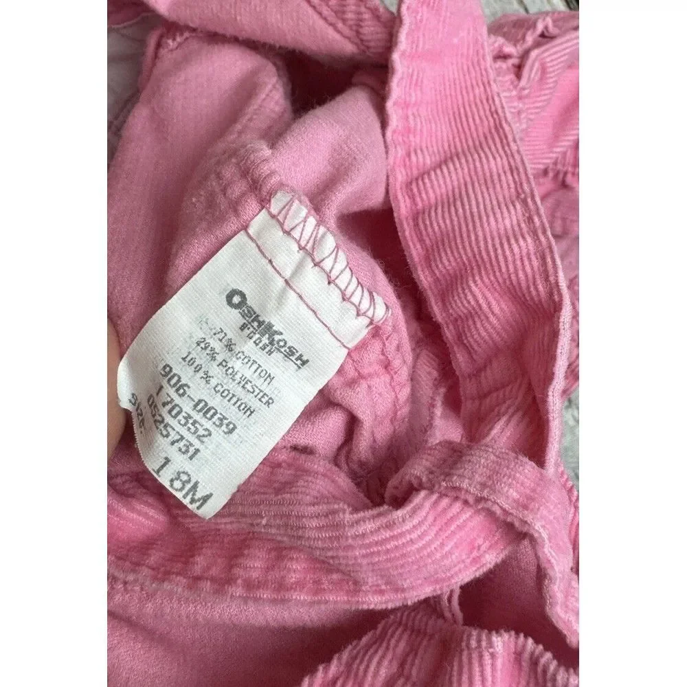 VTG Oshkosh B 'Gosh Pink‎ Corduroy Vestbak Overall Dress Jumper 18 Months Ruffle